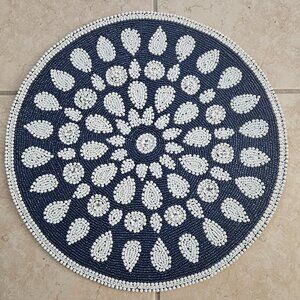 RARE KIM SEYBERT BLUE WHITE FLORAL PAISLEY CRYSTAL PLACEMAT CHARGER CENTERPIECE